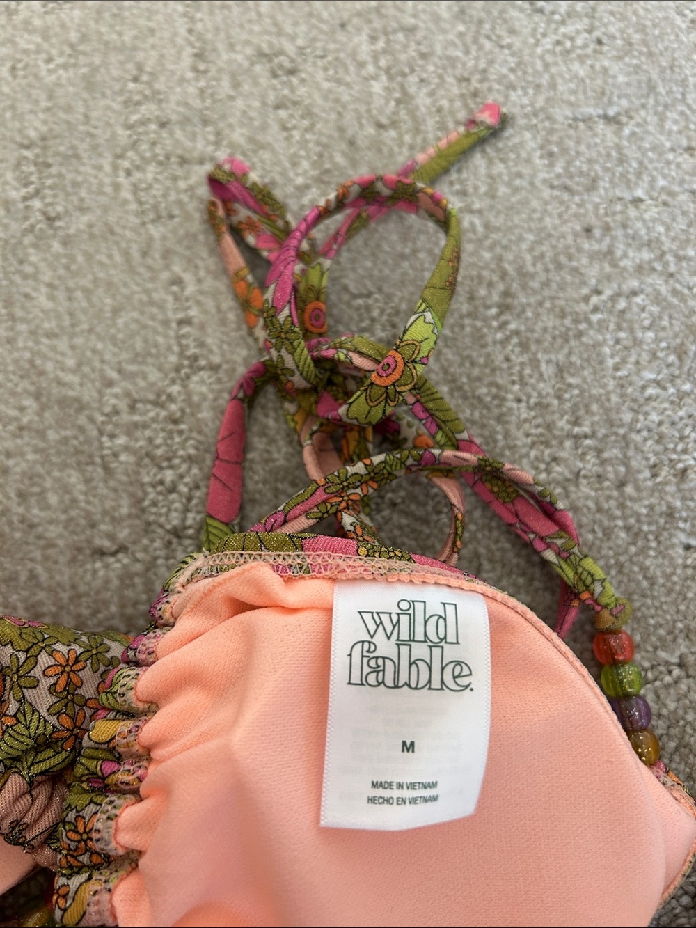 wild fable retro Floral Triangle Bikini Top in Pink, Green & Orange - Picture 3 of 5